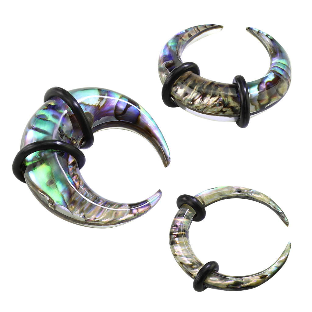 Taper w kształcie litery C wykonany z akrylu z o-ringami oraz zdobiony abalone